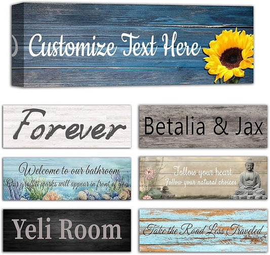 CHAOSETKEN Custom Text Sign Wall Art Personalized Family Quote Wall Decor Family Sign Canvas Prints Customized Wood Text Quote Pictures Rustic Farmhouse Decor Framed (36L x 12W)