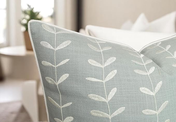 VAGMINE Embroidered Lollipop Pillow Cover - 18x18 Inches Square - 100% Cotton Robins Egg Decorative Cushion Cover - Elegant Stitch Detailing - Cozy Contemporary Accent for Couch, Chair, Bedroom