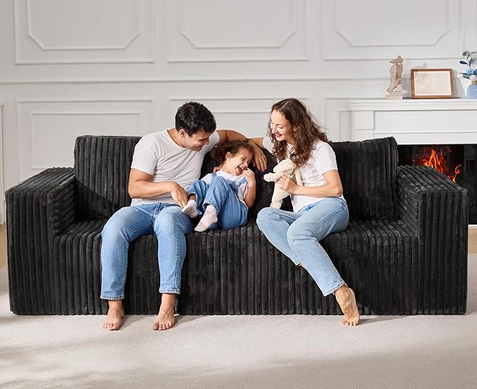 Modular Sectional Sofa 3-Seater Modular Couch with Deep Seat Memory Foam Cloud Chair with Pillows Oversized Sectional Sofa for Living Room Bedroom (Strip Grey, 3-Seater)