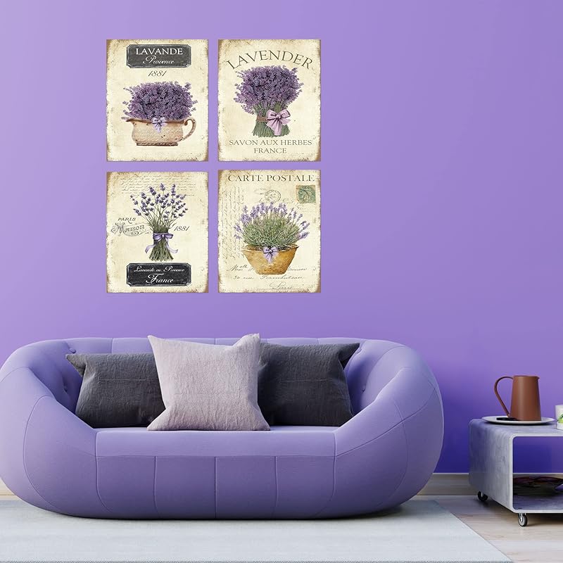 Twisted R Design Wall Art Canvas Prints - 4 Vintage Farmhouse Decor Prints - 8x10 Wrapped Canvas Floral-Themed Pictures - Made in USA Wall Art for Living Room, Bedroom, Office, More - French Lavender