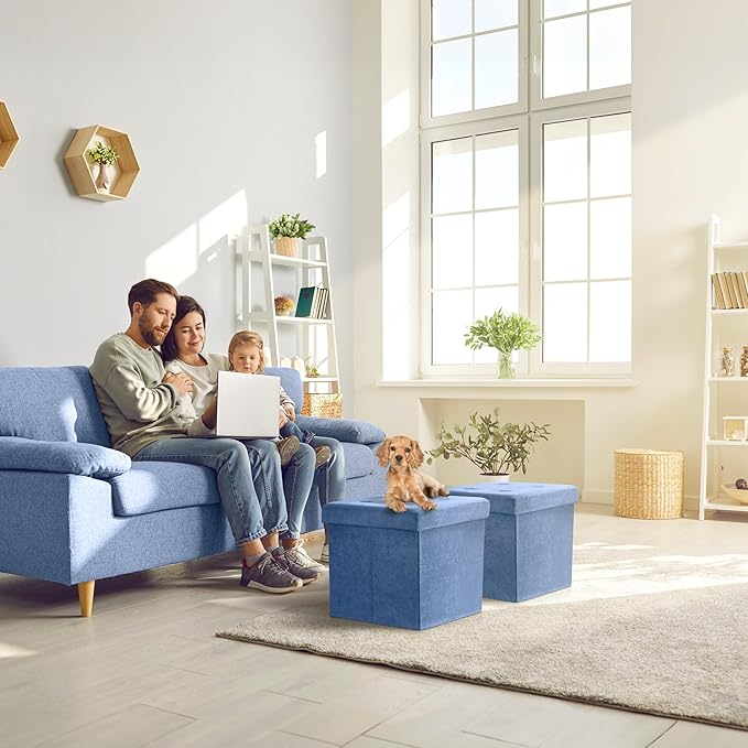 Sorbus Folding Ottoman - Foot Rest Cube, Bedroom Bench, Coffee Table, Shoe Storage, Foot Stool, Pouf - Teal Blue Suede Velvet