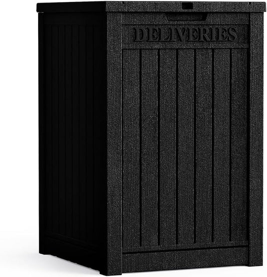 55 Gallon Lockable Resin Deck Box, Waterproof & UV-Resistant Outdoor Storage Box for Cushion Storage and Delivery Box, Black
