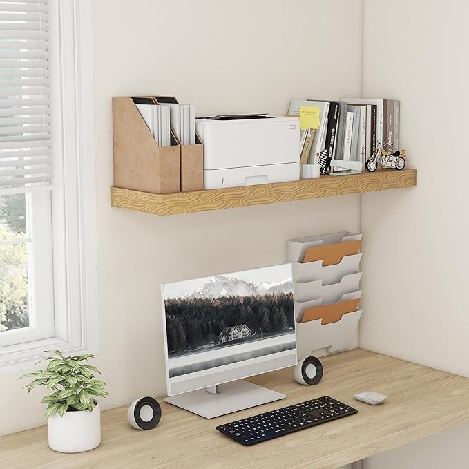 12 Inch Deep Floating Shelves for Wall, 48W x 12D Rustic Oak Wood Floating Shelves, Large Floating Shelves Set of 1 for Living Room Bathroom Laundry Room Bedroom Kitchen Home Office - Oak