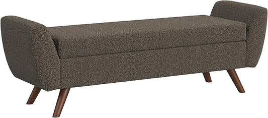 HomePop Modern Storage Bench with Wood Legs Home Décor|Bench with Storage for Living Room & Bedroom - Dark Brown Boucle