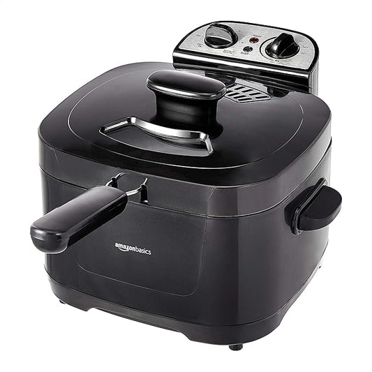 Amazon Basics 2.1-Qt (2.0L) Electric Deep Fryer with 8-Cup Oil Capacity, Timer, Adjustable Temperature, Easy Draining Basket, Viewing Window, 1500W, Black