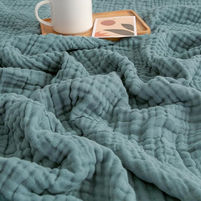 EMME Muslin Twin Blankets for Couch Breathable Gauze All Season Soft and Lightweight Pre-Washed Cotton Blanket (Teal, 60"x80")