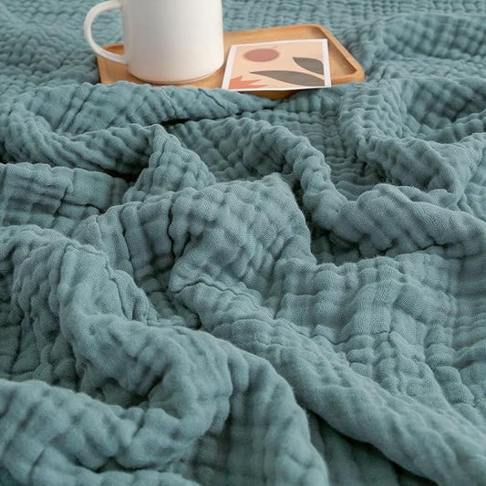 EMME Muslin Baby Blankets 100% Cotton 4-Layer Swaddle 40"x50" Lightweight Soft Breathable for Toddler, Infant, Newborn All Season Gauze Blanket, Teal