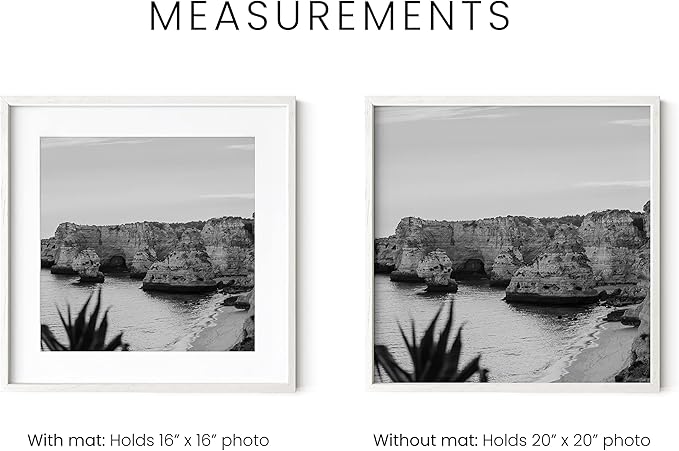 HAUS AND HUES Solid Oak Wood 20”x20” Picture Frames Matted to 16”x16” Set of 4 - White Picture Frames 20x20, 20x20 Square Frames, White Wood Picture Frames with Mat, Square Frames 20 x 20