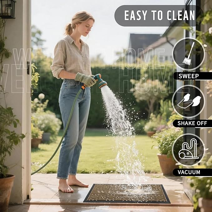 Yimobra Welcome Mat Outdoor Indoor, All-Season Waterproof Front Door Mat Outside Entrance, All-Weather Heavy Duty Non-Slip Doormat, Low Profile Porch Patio Entrance Mats, 47x24, Coffee