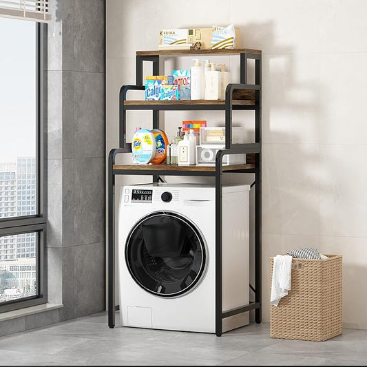 3-Tier Bathroom Room Shelf Washing Machine Storage Utility Rack Over The Toilet Washer Dryer Storage Bathroom Organizer Rack Space Saving Shelving Units Clothes Dryers Shelf