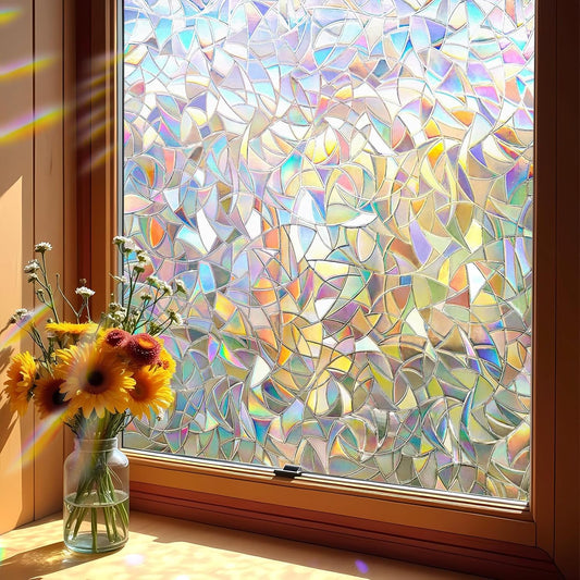 DUOFIRE Window Privacy Film, Rainbow Window Clings for Glass Windows, Stained Glass Film Decorative, 3D Decals Cover, Suncatcher Static Cling Sticker for Home, 35.4 x 78.7 inch