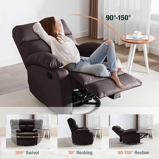Swivel Rocker Recliner, Rocking Recliners Chair for Small Spaces, Small Rocker Recliner Chair, Nursery Rocking Chairs for Living Room, RV, Nursery, Brown