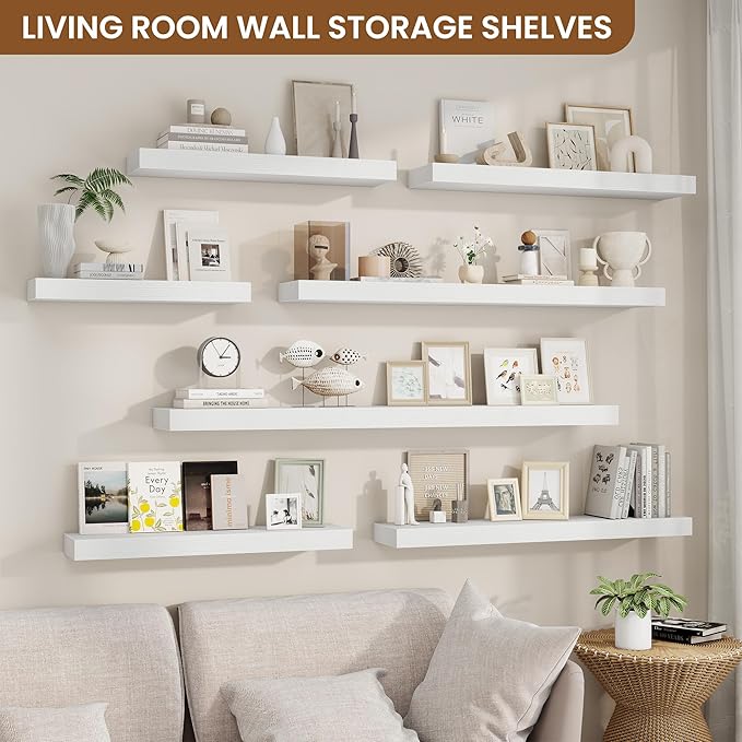 fuqing Floating Shelves for Wall, Bathroom Shelf Wall Mounted for Storage, Shelves with Invisible Bracket for Bedroom, Kitchen, Living Room, Farmhouse Small Book Shelf, 48 Inch Set of 2, White