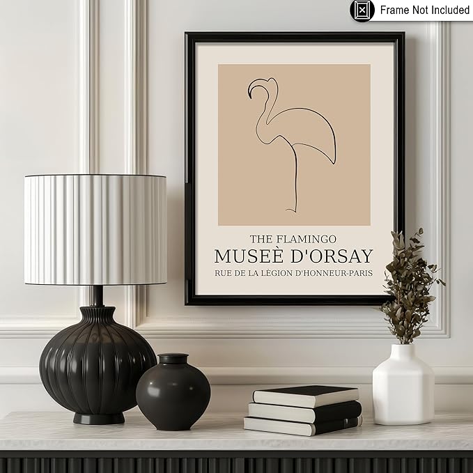 Poster Master Vintage Flamingo Print - Retro Bird Poster - Line Drawing Art - Sketch Wall Design - Gift for Boys, Girls & Animal Lover - Decor for Kids Room or Nursery - 8x10 UNFRAMED Wall Art