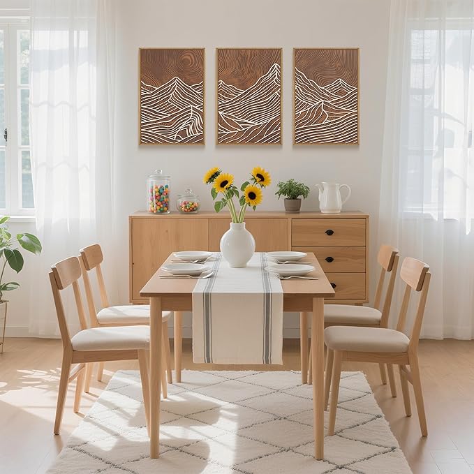 HPINUB Line Style Mountain Framed Canvas Wall Art Set, Vintage Tree Rings Wall Decor, Abstract Tree Spiral Wall Painting, Modern Nature Art Prints for Living Room,Bedroom,Farmhouse-16 x24 x3