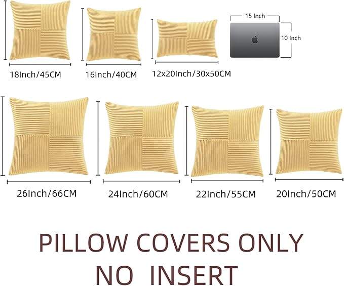 Fancy Homi 2 Packs Yellow Big Decorative Throw Pillow Covers 24x24 Inch for Couch Bed Sofa, Rustic Farmhouse Boho Home Decor, Soft Corss Corduroy Patchwork Accent Square Cushion Case 60x60 cm
