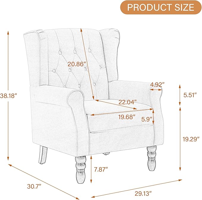 UIXE High Back Accent Chairs Set of 2, Upholstered Armchair in Fabric, Retro Wingback Arm Chair for Living Room, Comfy Single Sofa Bedroom Reading Seat with Solid Wood Legs - Dark Gray