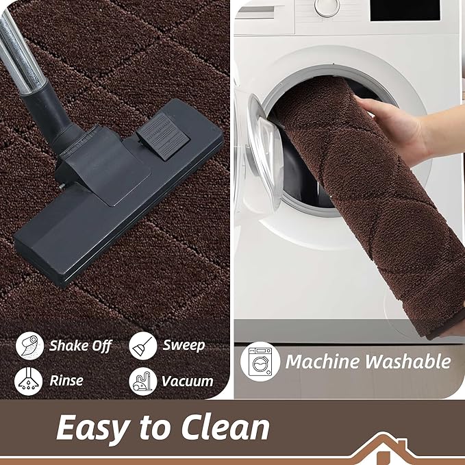 BEQHAUSE Dirt Trapper Door Mat 36" x 60", Doormat Non-Slip Entryway Rugs Washable, Dog Door Mat Stain Resistant and Absorbent Welcome Floor Mat for Front Back Door, Muddy Wet Shoes & Paws, Brown