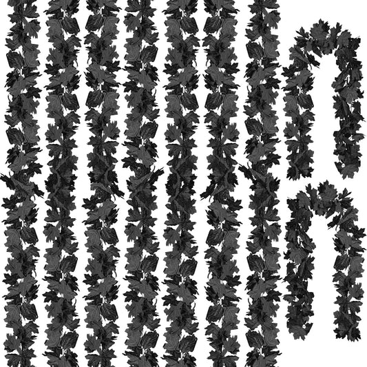 CQURE 9 Pack Black Fall Leaf Garland, Total 53.1Ft Halloween Garland Hanging Vines Artificial Fall Maple Leaves Thanksgiving Decor for Home Wedding Fireplace Christmas
