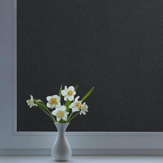 DOWELL Blackout Window Film, 100% Light Sun Blocking Static Cling Frosted Privacy Film for Glass, Heat Control Removable Window Tint, Room Darkening Cover for Day Sleep, Black, 35.4" x 78.5"
