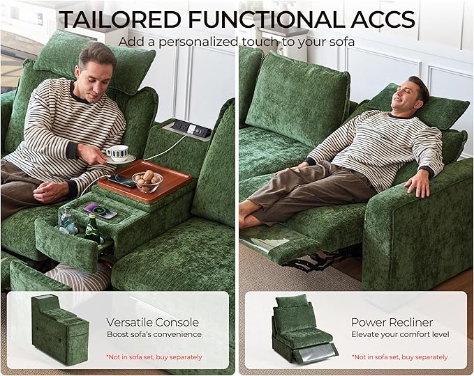 Oversized Modular Sofa Comfy Cloud Couch with Storage, Extra Deep Plush Sectional Sofa Set for Living Room, Covers Washable, Chenille, Olar (Green, 4-Seater with Ottoman, l-Shaped)