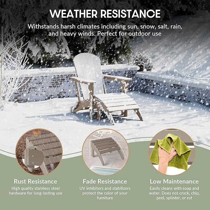 WestinTrends Outdoor Ottoman, Patio Adirondack Ottoman Foot Rest, All Weather Poly Lumber Folding Foot Stool for Adirondack Chair, Widely Used for Outside Porch Pool Lawn Backyard, Weathered Wood
