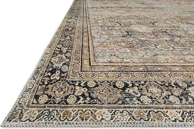 Loloi Layla Collection LAY-03 Olive/Charcoal 2'-3" x 3'-9" .13" Thick Accent Rug, Soft, Durable, Vintage Inspired, Distressed, Low Pile, Non-Shedding, Easy Clean, Printed, Living Room Rug
