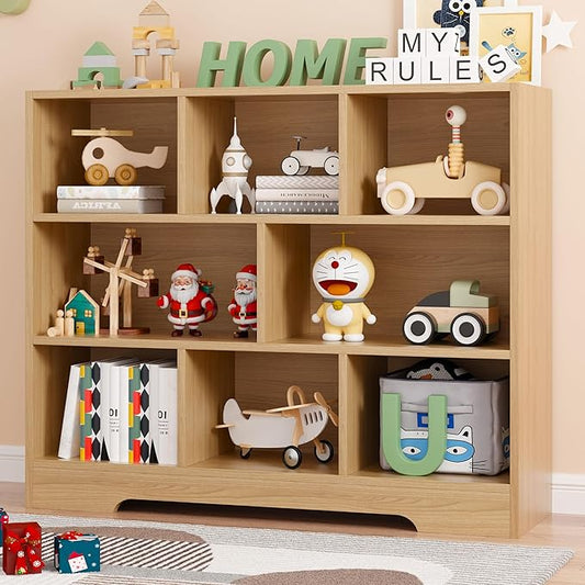 Book Shelf, 8 Cubes Storage Organizer, Freestanding Wooden Bookshelf Cube Shelf for Bedroom, Living Room, Home Office, 3-Tier Open Shelf Wooden Bookcase