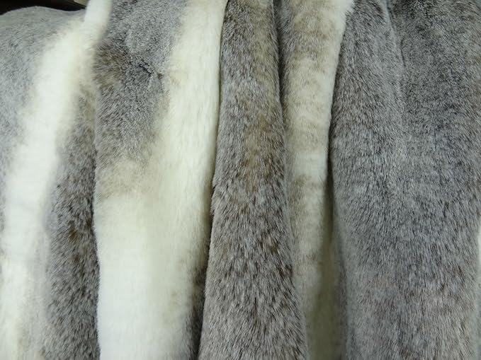 Tissavel Chinchilla Faux Fur Throw Blanket & Bedspread - Chinchilla Faux Fur - Gray Ivory Chinchilla Fur Throw - Luxury Soft Fur, Handmade in USA, 16444