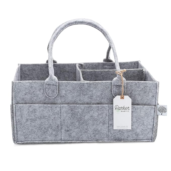 Parker Baby Co. Diaper Caddy - Nursery Storage Bin and Car Organizer for Diapers and Baby Wipes - Gray, Large