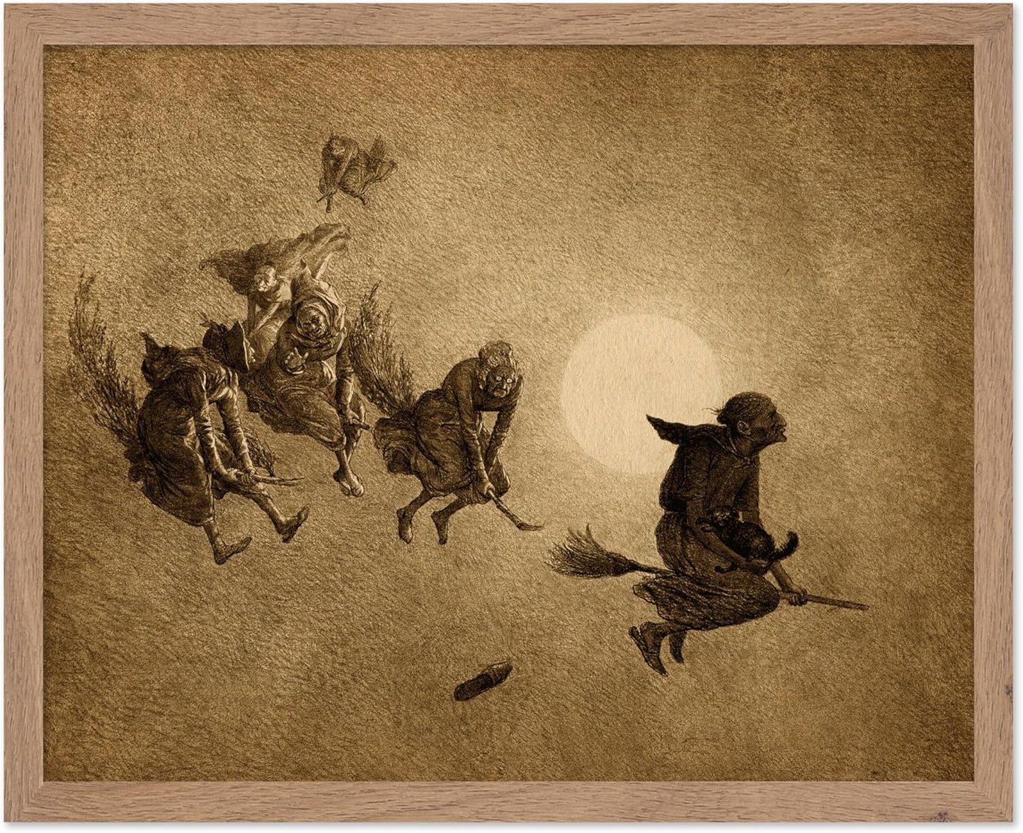 Poster Master Vintage William Holbrook Beard Poster - Retro Occult Print - Gift for Gothic, Horror Fan - The Witches Ride, Pagan, Goth, Magic - Wall Decor for Bedroom, Dorm, 16x20 Beige Framed