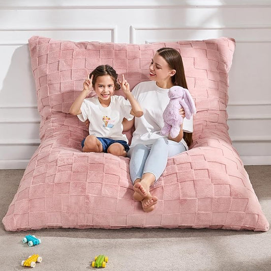Hobestluk 3 in 1 Bean Bag Chair Giant Bean Bag Chairs for Adults with Plaid Cover Convertible Bean Bag Floor Cushion with Machine Washable Cover for Living Room (Plaid Pink)