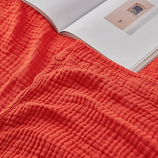 EMME Cotton Throw Blanket for Couch Soft Muslin Blankets 50"x60" Lightweight Breathable Blanket All Season Gauze Blanket, Orange Rust