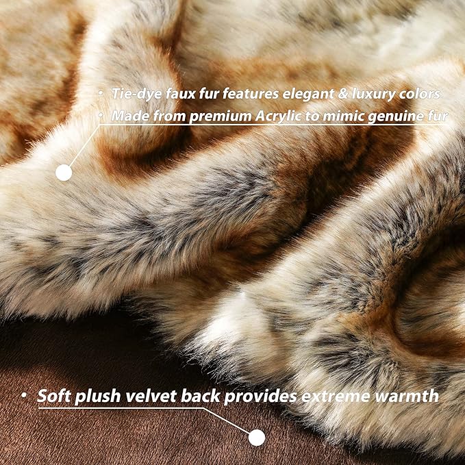 BATTILO HOME Luxury Brown Faux Fur Blanket Thick Warm Elegant Cozy Fuzzy Throw for Couch, Bed, Sofa Fluffy Blankets Decorative Reversible to Plush Velvet, 50"x60"