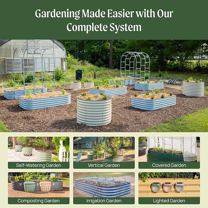 Vego Garden 32" Extra Tall Oval Metal Raised Garden Bed Kit - 9 in 1 Modular Planter Box for Vegetables, Flowers, Fruits - Pearl White