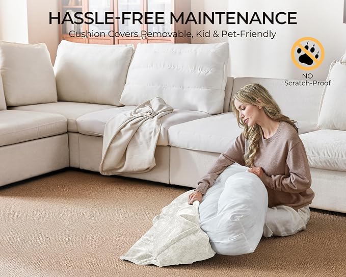 Oversized Modular Sofa Comfy Cloud Couch with Storage, Extra Deep Plush Sectional Sofa Set for Living Room, Covers Washable, Chenille, Olar (White, 6-Seater with 2 Ottomans, u-Shaped)