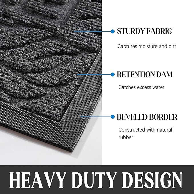 Yimobra Door Mat Indoor Outdoor Entrance, Non Slip Welcome Front Doormats, Heavy Duty Rubber Backing, Stain and Fade Resistant, Low Profile, Easy Clean Patio Garage Floor Mats, 47 x 32, Grey
