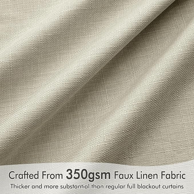 MIULEE 100% Blackout Curtains 84 Inch Long 2 Panels Set for Bedroom, Thick Luxury Faux Linen Black Out Curtain Room Darkening Back Tab Pleat Window Textured Drapes with Hooks for Living Room, Oatmeal