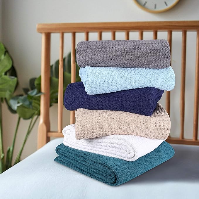 Elvana Home 100% Cotton Bed Blanket, Breathable Bed Blanket Full - Queen Size, Cotton Thermal Blankets Full - Queen, Perfect for Layering Any Bed for All Season, Beige