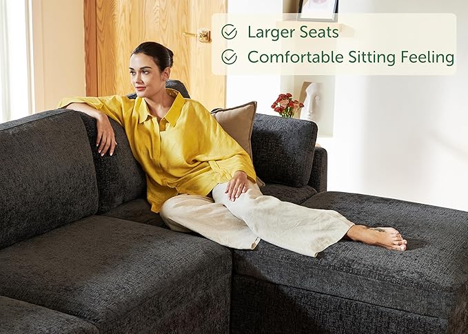 HONBAY Grey Chenille Fabric Modular Sectional Sofa with Storage, U Shaped Sectional Couch for Living Room, 111.10W x 66.20D x 35.40H inches