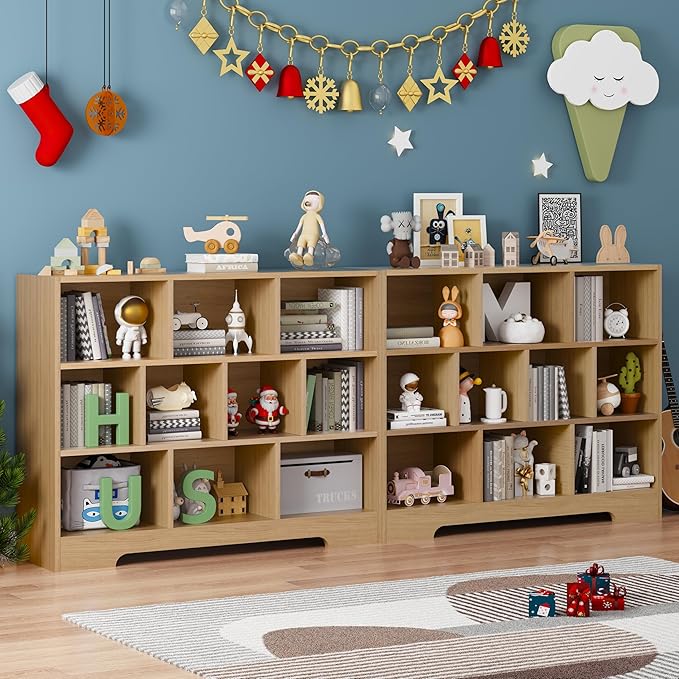 Book Shelf, 10 Cubes Storage Organizer, 3-Tier Open Shelf Wooden Bookcase, Freestanding Wooden Bookshelf Cube Shelf for Bedroom, Living Room