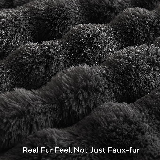 JELLYMONI Faux Fur Throw Blanket, Dark Grey, Cozy Plush Bubble Bed Throw, Thick and Warm, 50" X 60"