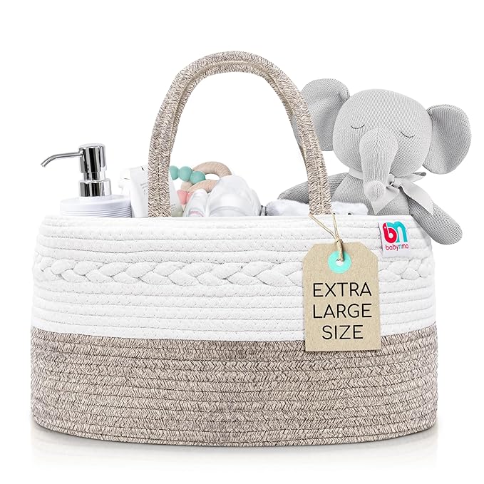 Rope Diaper Caddy - Storage for Baby and Toddler Items - Portable Cotton Organizer Easily Holds Diapers, Wipes, Clothing - Useful for Nursery, Bedroom (Beige, Extra Large)
