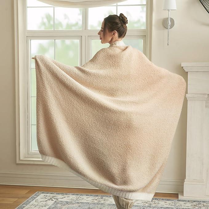 Joiedomi Throw Blanket for Couch Bed, Light Camel Knitted Blankets Gifts for Women Mom Girls, Cozy Cute Soft Throw Home Room Decor Aesthetic for Women Mothers Birthday Gifts 50x70 Inches