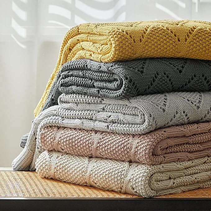 Longhui bedding Chunky Cotton Knit Throw Blanket for Couch, Sofa, Bed, or Chair, Decorative Breathable Fall Cable Knit Blanket 51 x 63 Inches, Medium Weight Cream