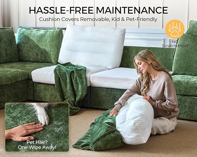 Oversized Modular Sofa Comfy Cloud Couch with Storage, Extra Deep Plush Sectional Sofa Set for Living Room, Covers Washable, Chenille, Olar (Green, 4-Seater with Ottoman, l-Shaped)