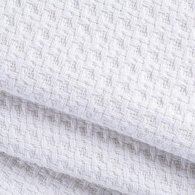 Elvana Home 100% Cotton Bed Blanket, Breathable Bed Blanket Twin Size, Cotton Thermal Blankets Twin, Perfect for Layering Any Bed for All Season, White