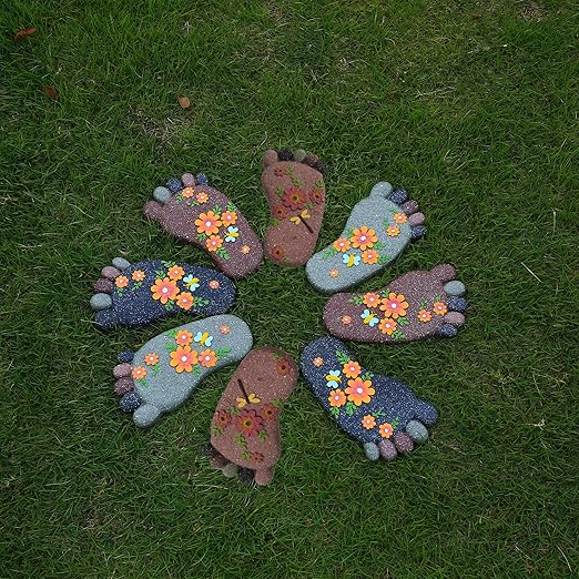 Stepping Stones Outdoor - Garden Decorative Stones for Patio, Deck, Garden or Sidewalk Home Decor Footprint Shaped Stepping Stones Set of 2 （Dark Brown）